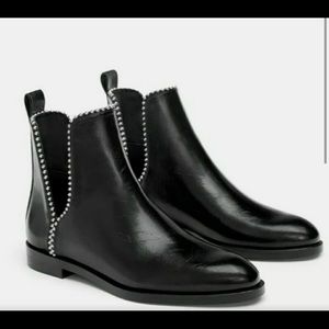 Zara cutout black studded booties flat size EU41 used.